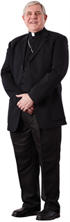 Full length picture of a man in a black clerical suit.