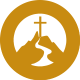 Gold yellow icon of road to cross, single color.